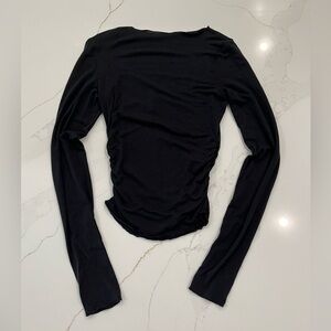 Oh Polly Black Sheer Slash/Boat Neck Long-sleeve Crop Top (US 4)